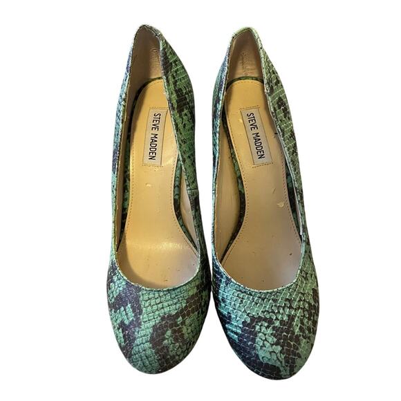 Steve Madden Womans 9 Snakeskin LEATHER Aspiree Pumps Turquoise Green Heels - Picture 3 of 7